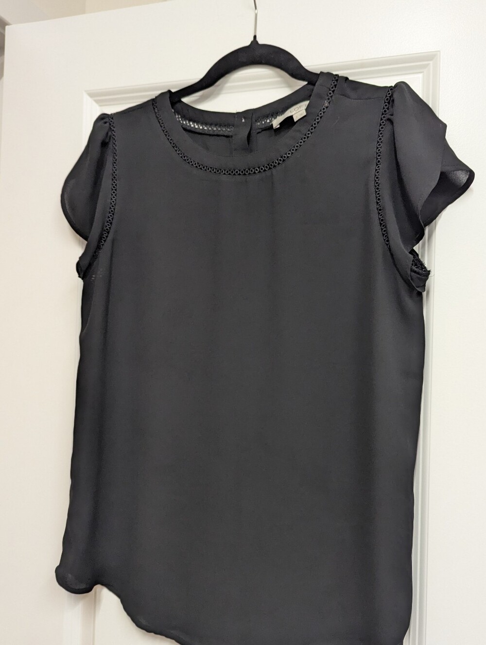 LOFT Petal Sleeve Button Back Blouse - Black (Size S)